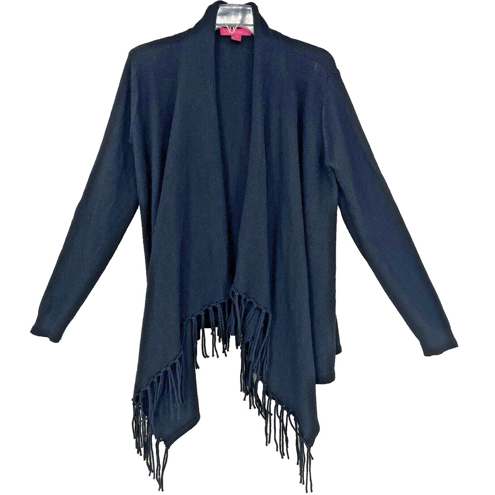 Lilly Pulitzer Size Small Varick Open Cardigan Black Drape Fringed Women's Cozy